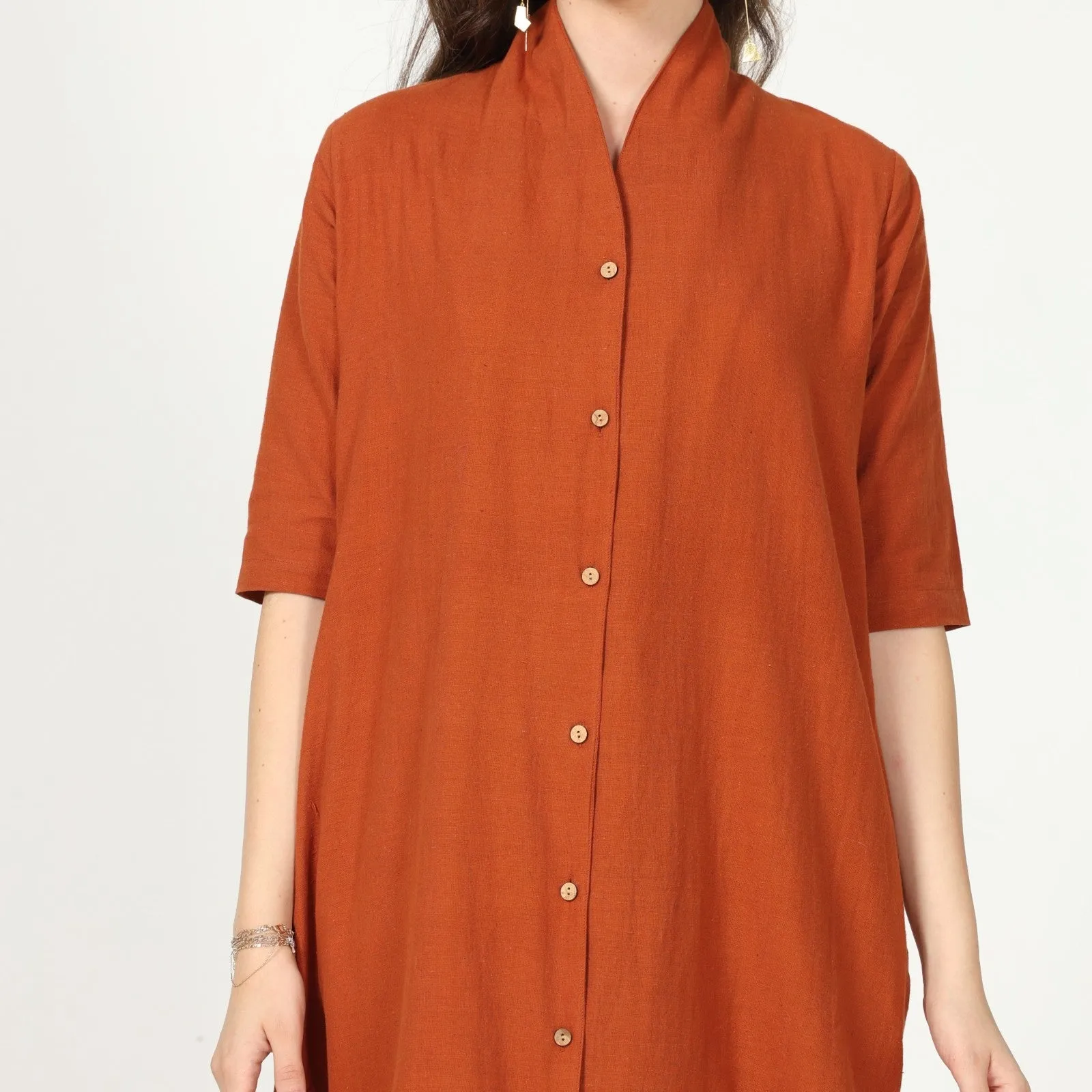 Autumn Rust Long Shirt Jacket | Cotton | Lightweight and Stylish