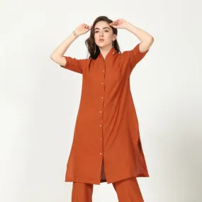 Autumn Rust Long Shirt Jacket | Cotton | Lightweight and Stylish