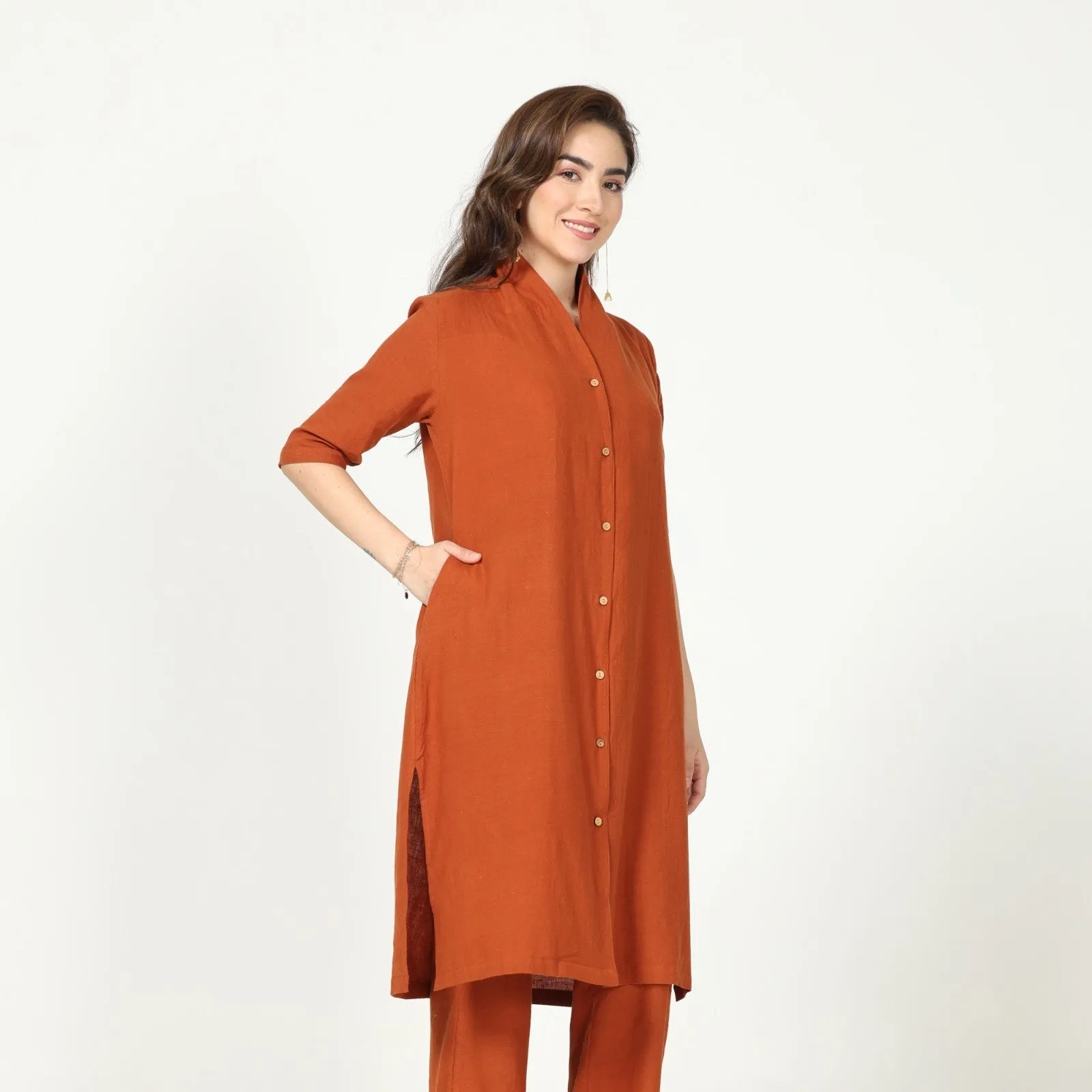 Autumn Rust Long Shirt Jacket | Cotton | Lightweight and Stylish