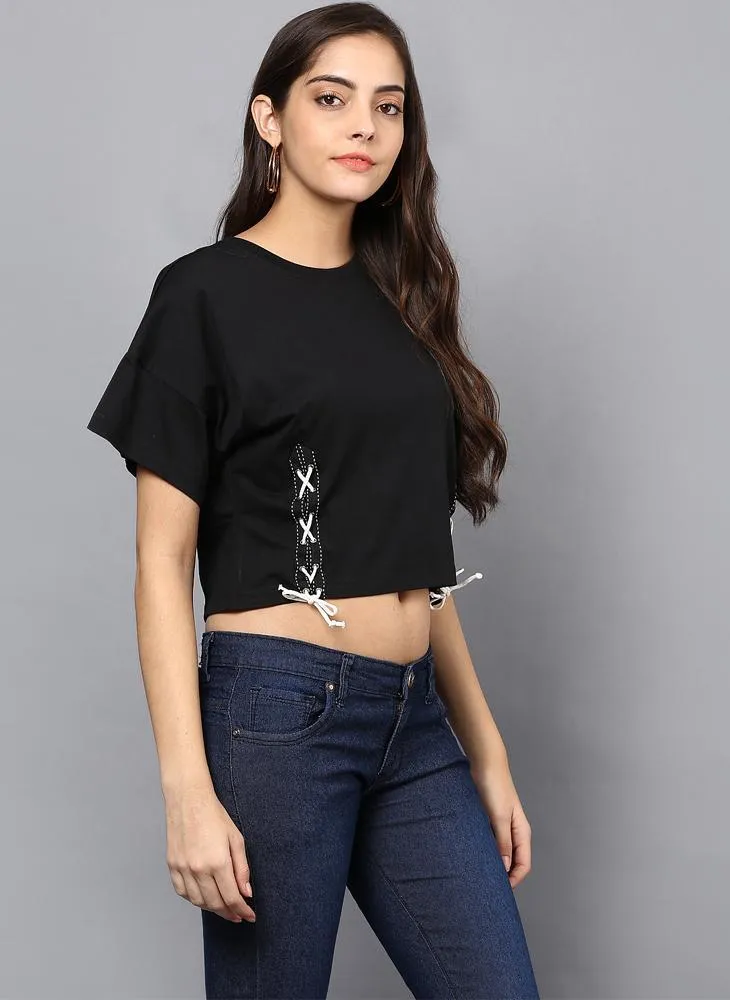Black Crop Top with Tie-up Detail