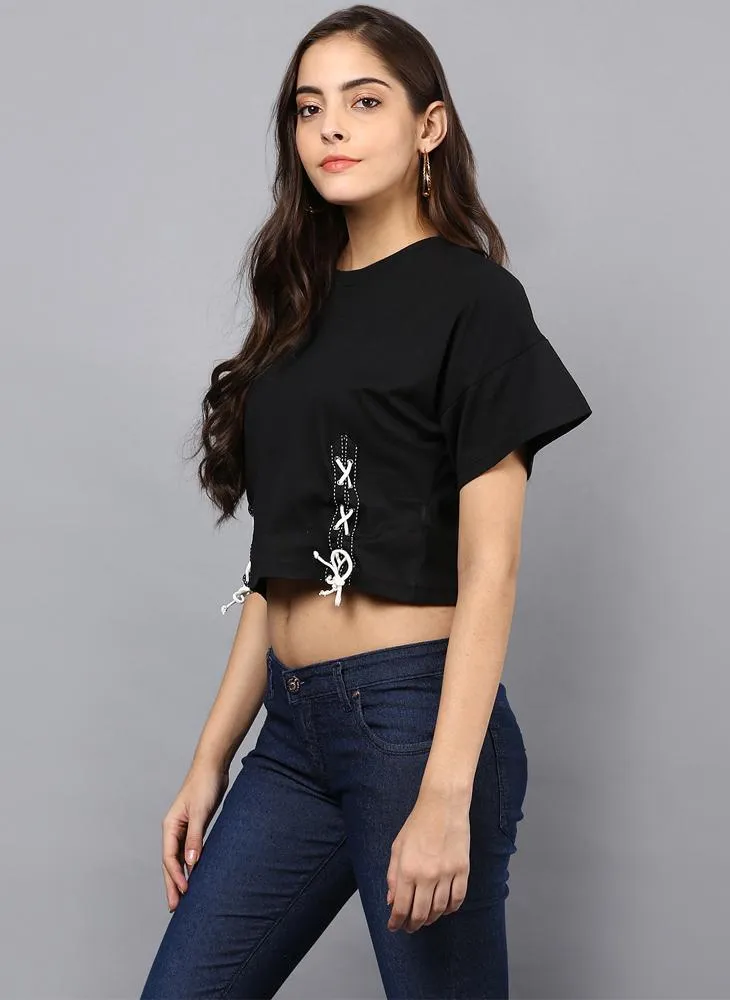 Black Crop Top with Tie-up Detail