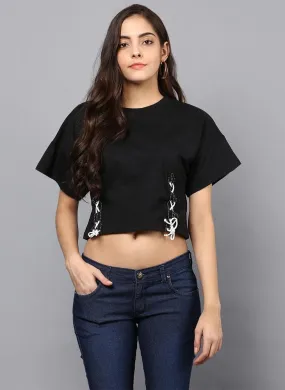 Black Crop Top with Tie-up Detail