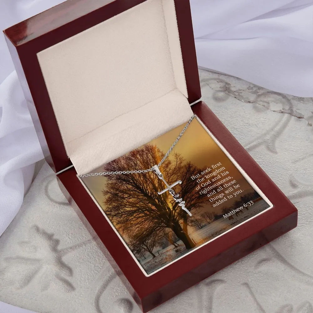 But Seek First The Kingdom Of God And His Righteousness, And All These Things Will Be Added To You - Faith Cross Necklace with Message Card - Gift for Her - Gift for Him