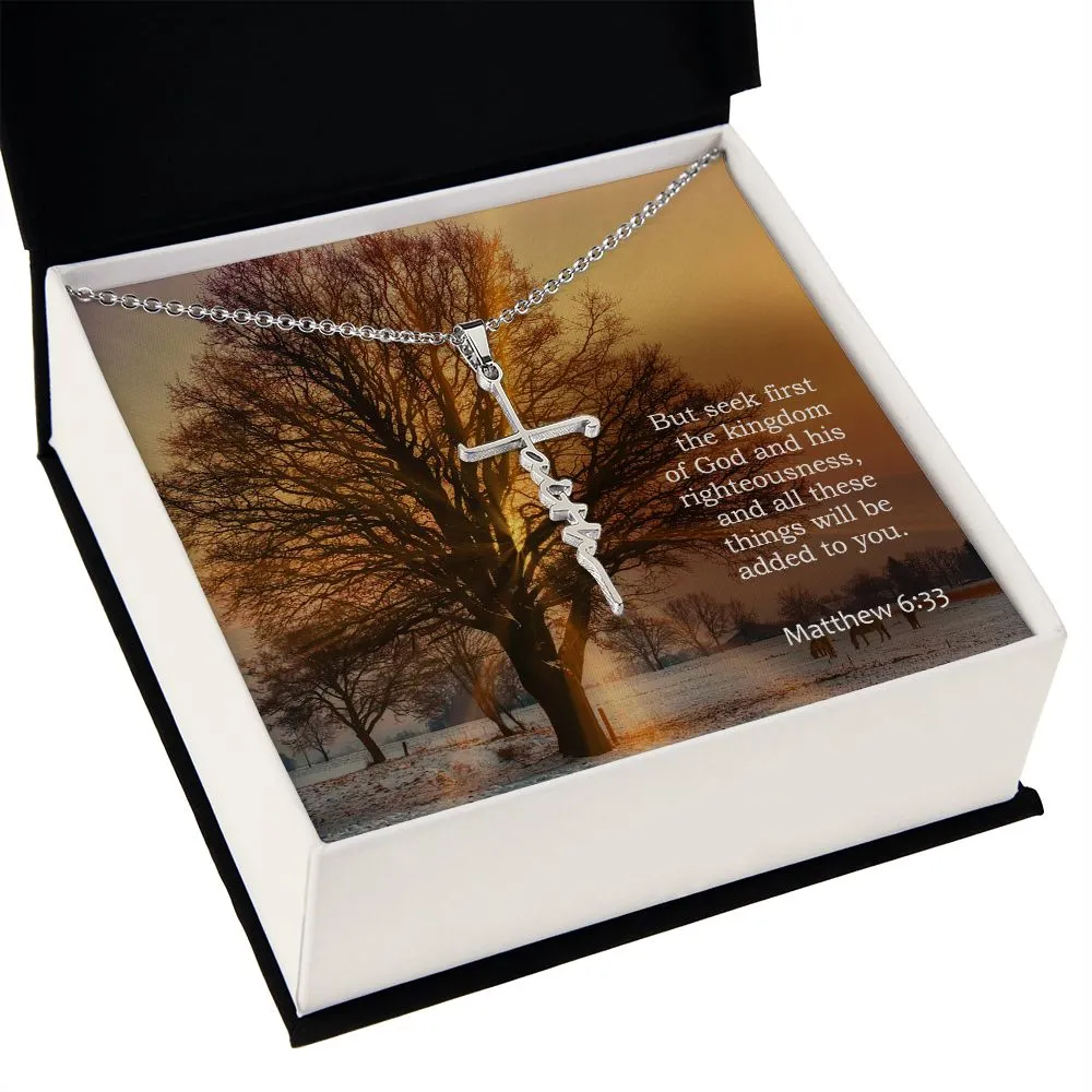 But Seek First The Kingdom Of God And His Righteousness, And All These Things Will Be Added To You - Faith Cross Necklace with Message Card - Gift for Her - Gift for Him