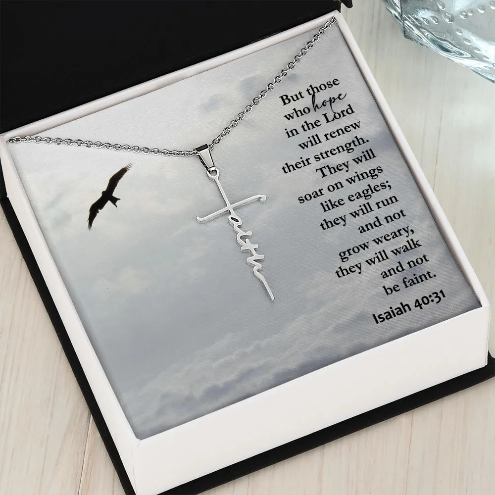But Those Who Hope In The Lord Will Renew Their Strength - Faith Cross Necklace with Message Card - Gift for Her - Gift for Him