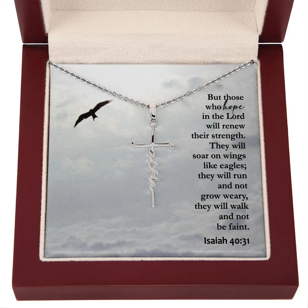 But Those Who Hope In The Lord Will Renew Their Strength - Faith Cross Necklace with Message Card - Gift for Her - Gift for Him