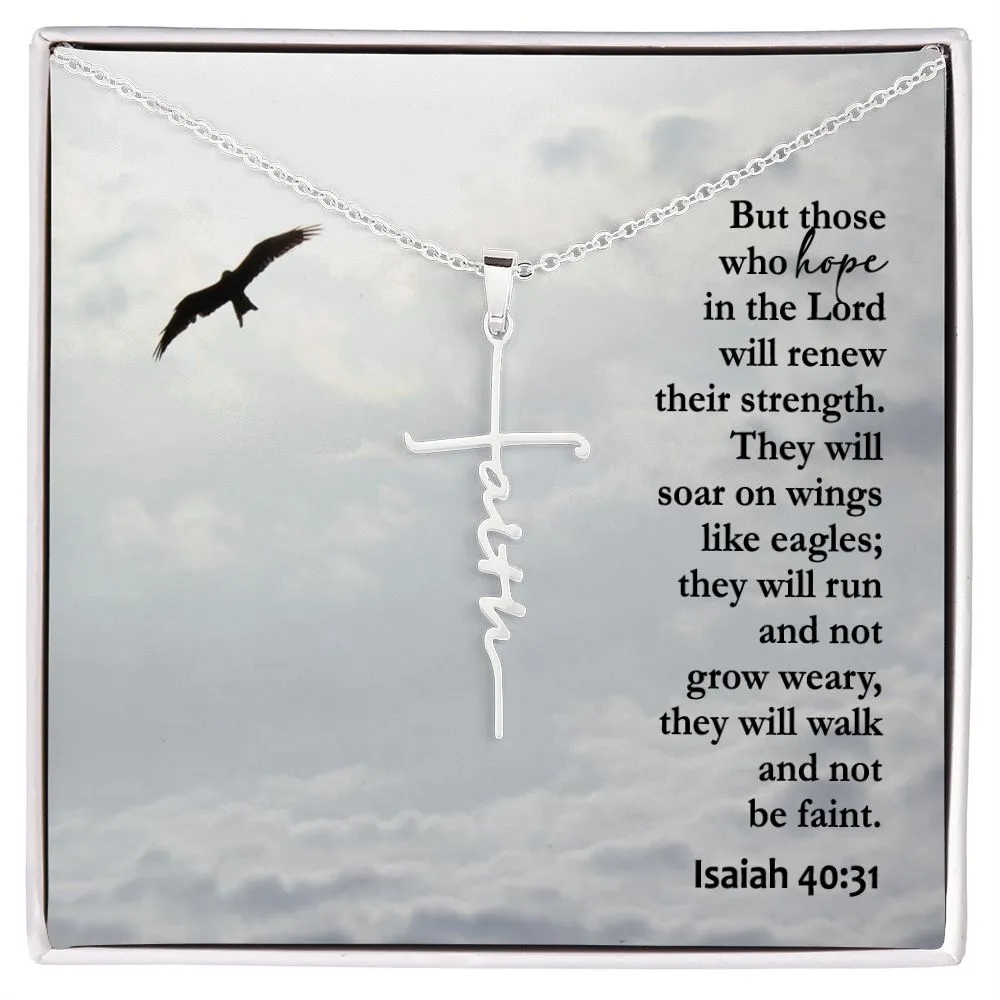 But Those Who Hope In The Lord Will Renew Their Strength - Faith Cross Necklace with Message Card - Gift for Her - Gift for Him