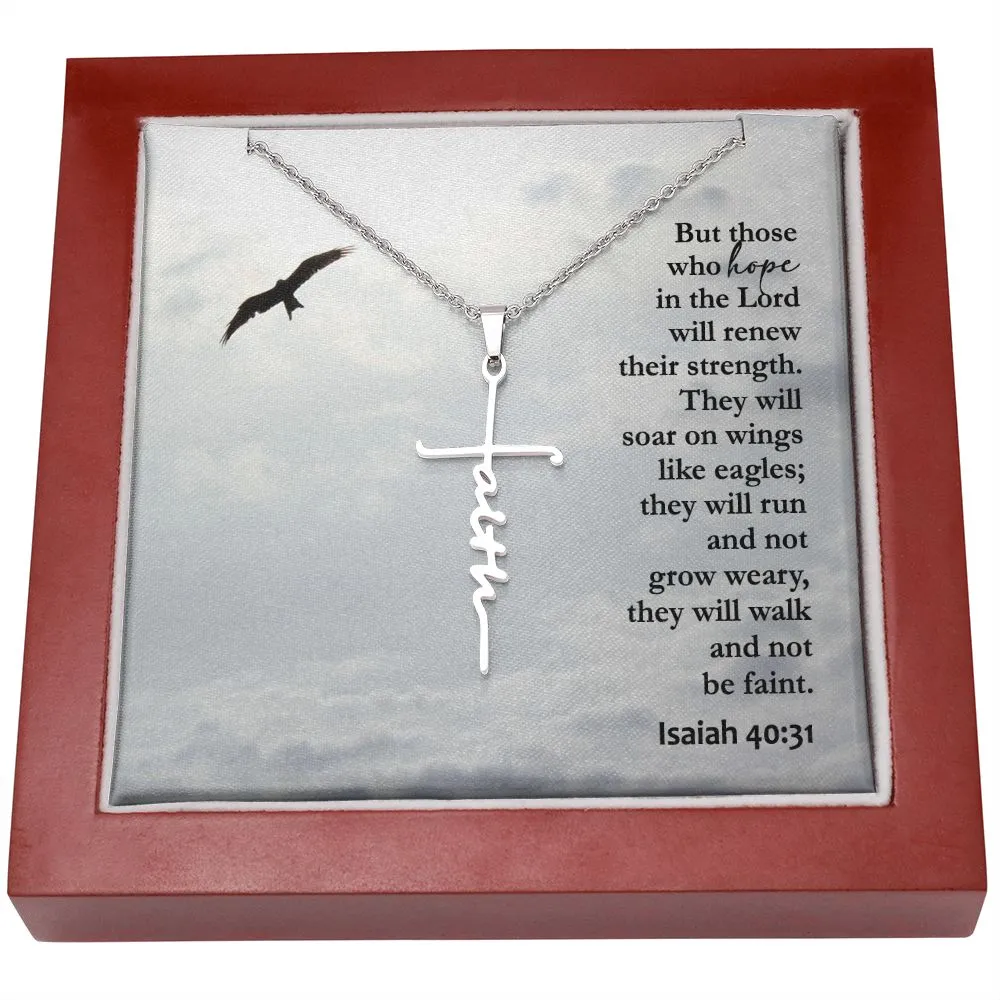 But Those Who Hope In The Lord Will Renew Their Strength - Faith Cross Necklace with Message Card - Gift for Her - Gift for Him