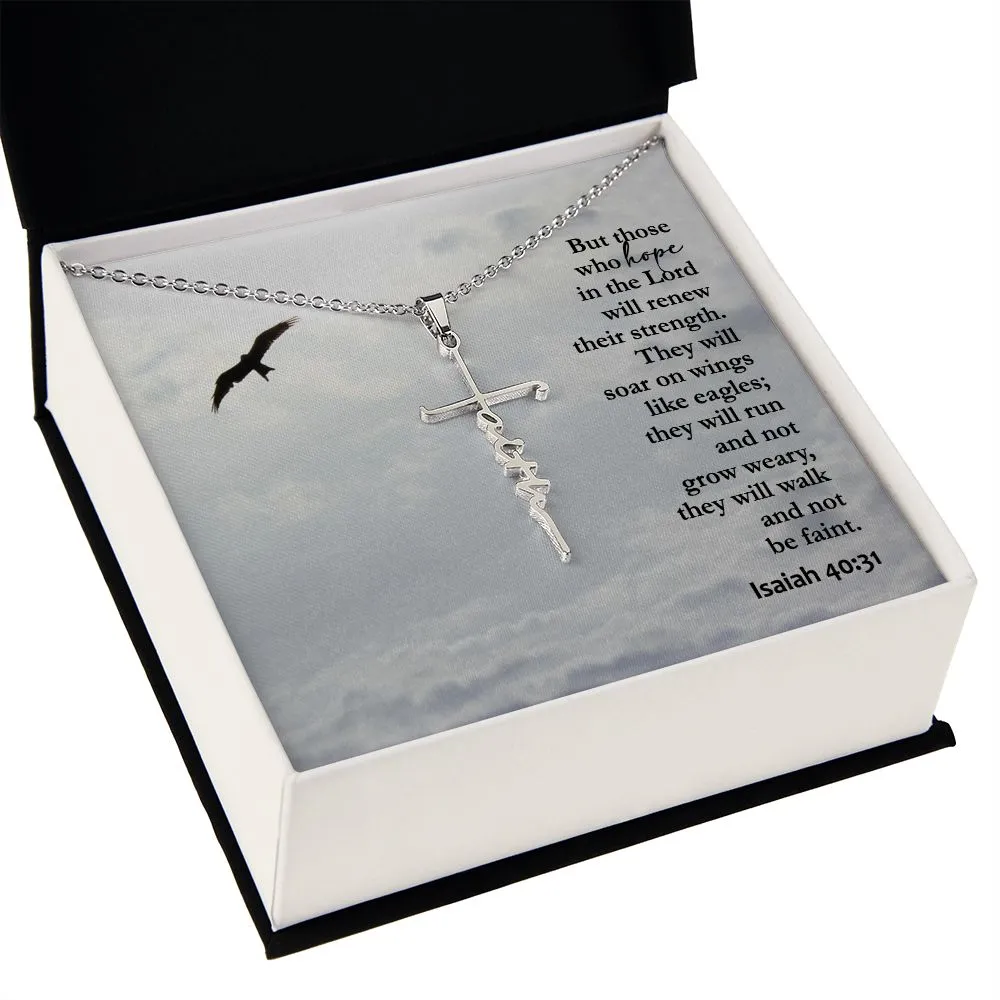 But Those Who Hope In The Lord Will Renew Their Strength - Faith Cross Necklace with Message Card - Gift for Her - Gift for Him