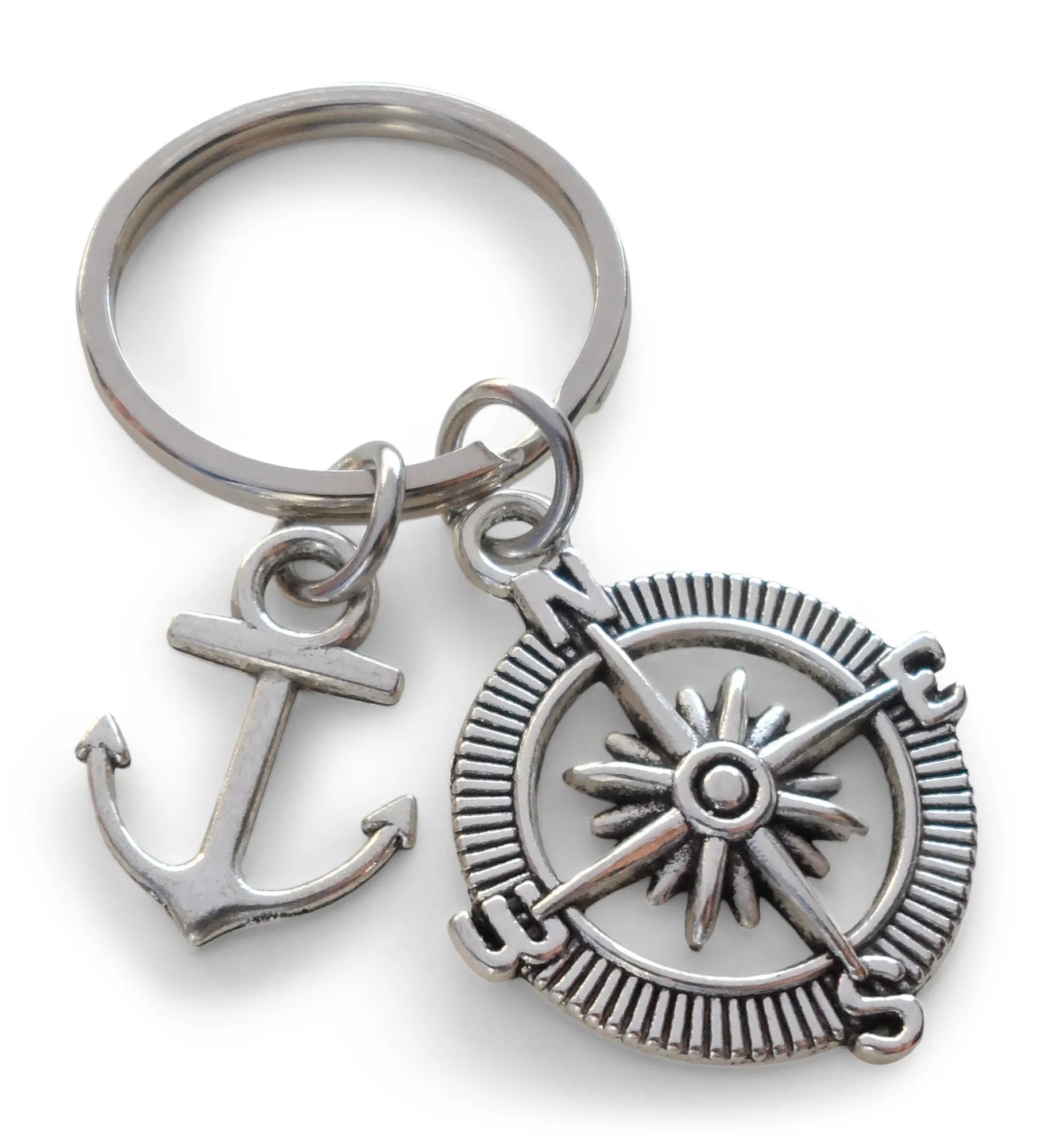 Compass Charm Keychain with Anchor Charm - I'd Be Lost Without You; Couples Keychain