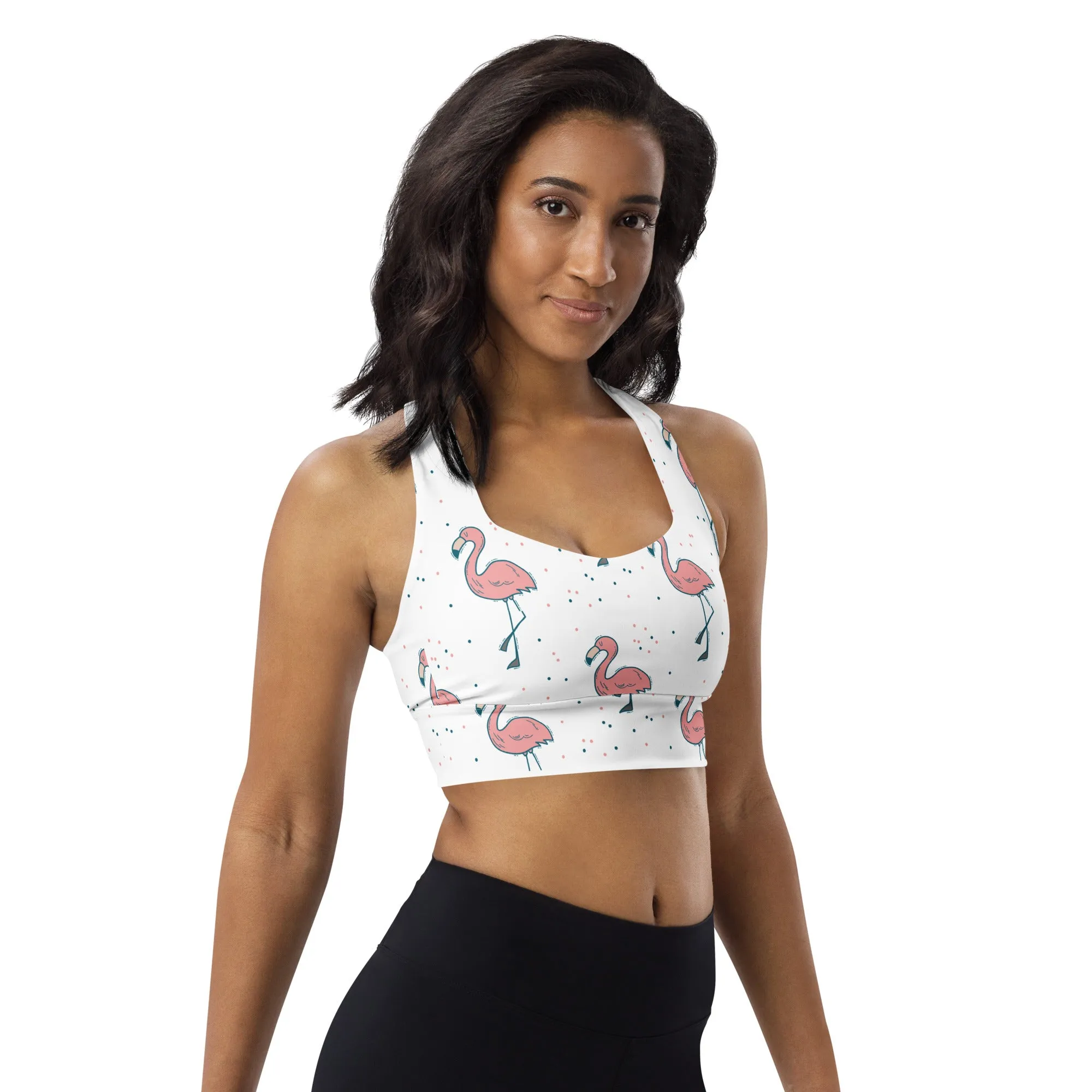 FYD Longline Sports Bra in dancing flamingos
