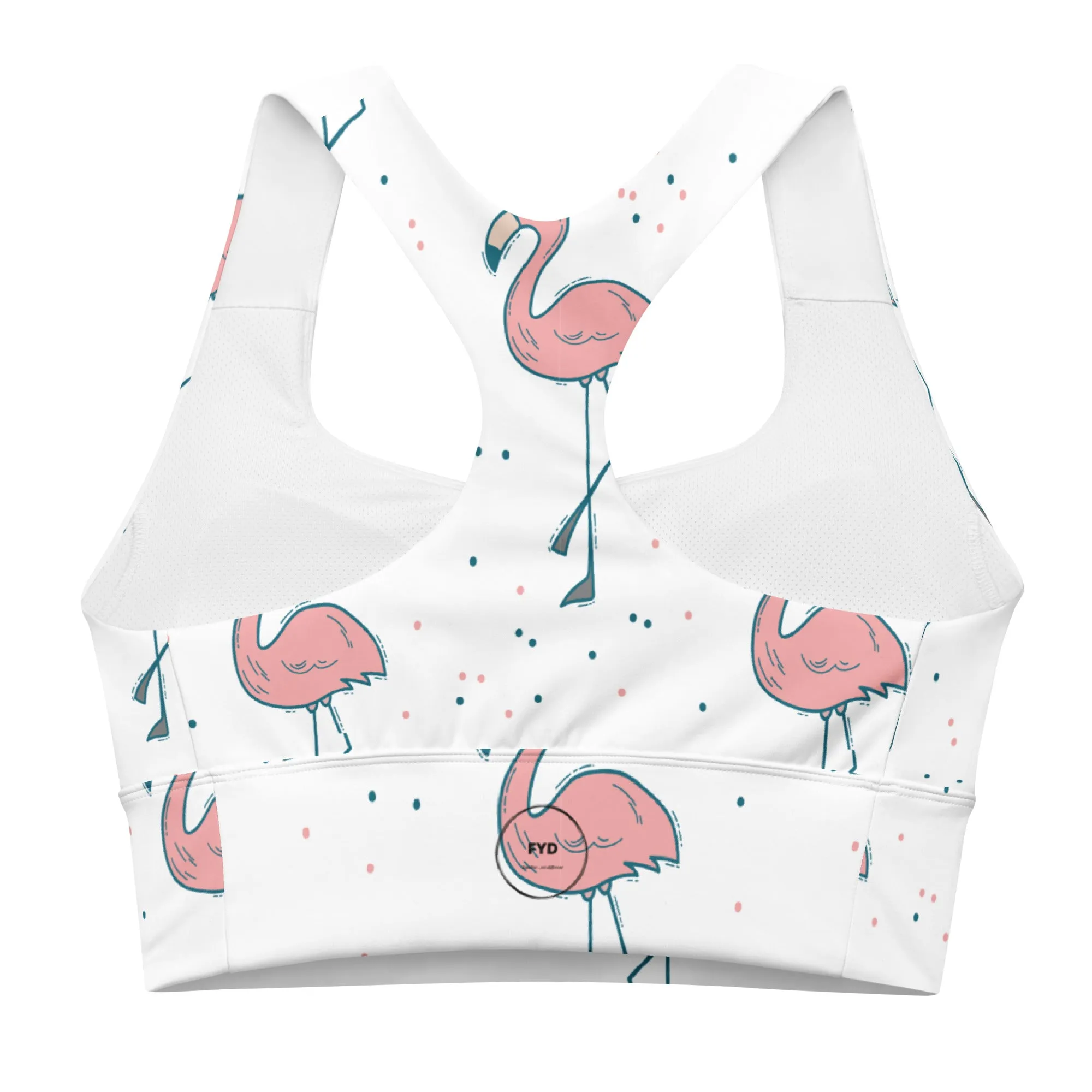 FYD Longline Sports Bra in dancing flamingos