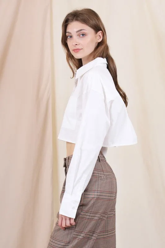 Henri Swing Button Down Collar Menswear Shirt Pocket Crop Top