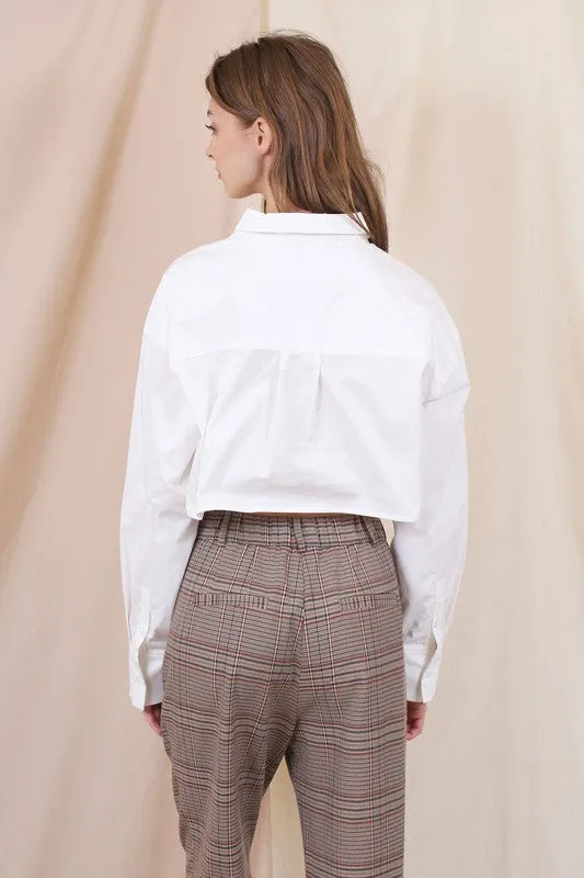Henri Swing Button Down Collar Menswear Shirt Pocket Crop Top