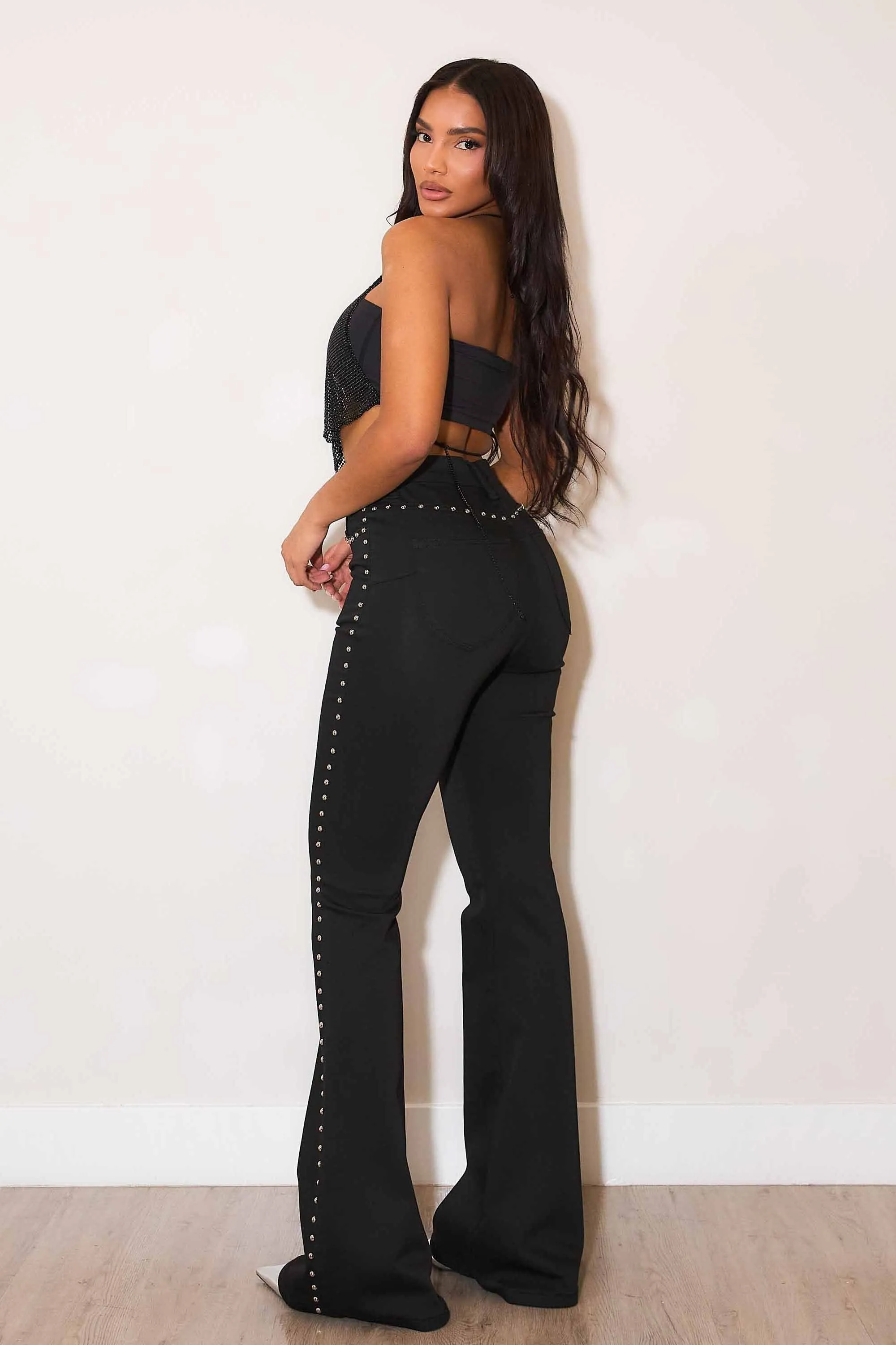 High-Rise Flare Jeans With Studs