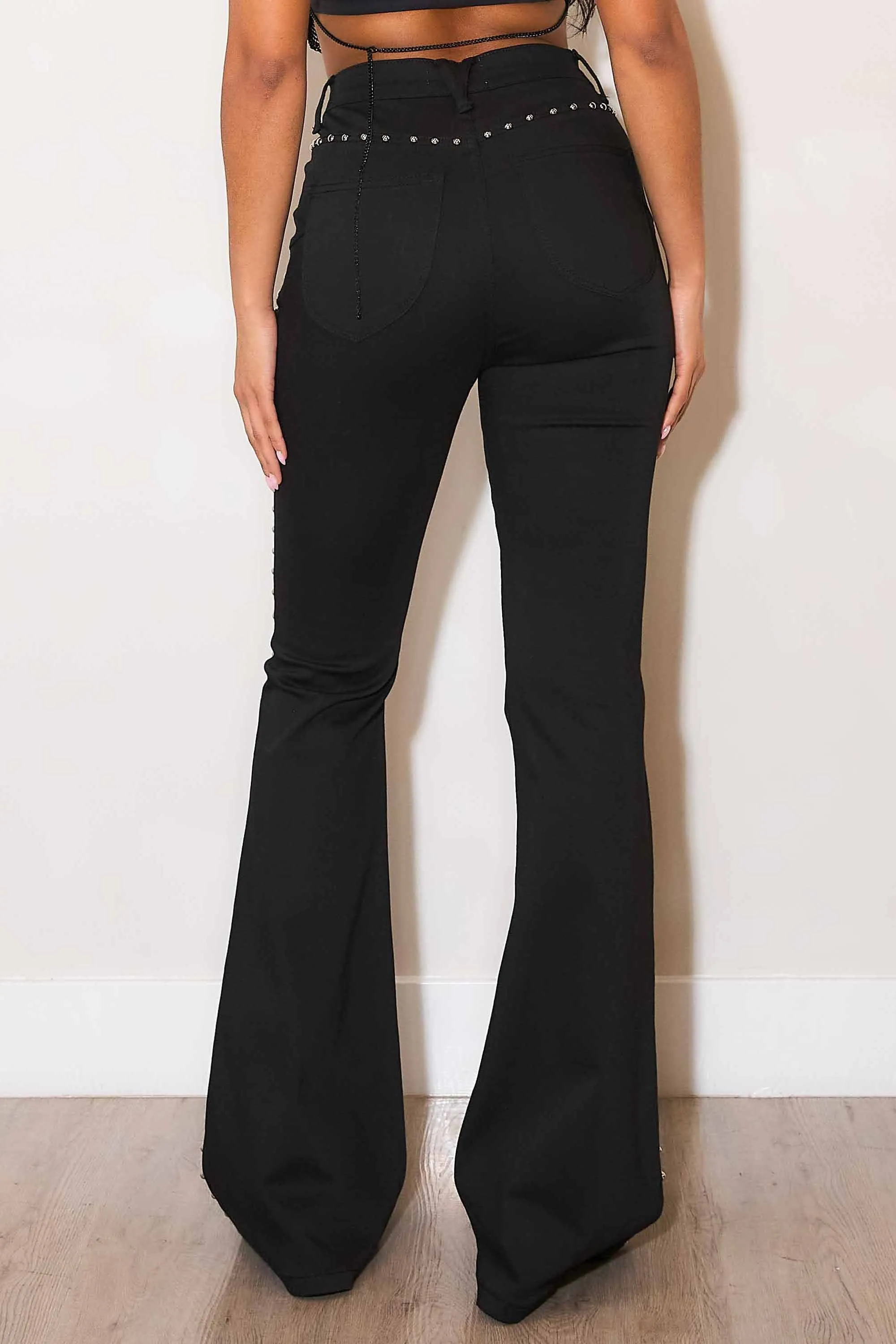 High-Rise Flare Jeans With Studs