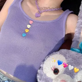 Love Heart Button Summer Tops