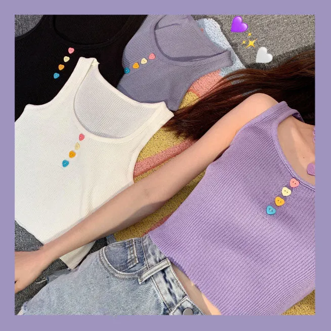 Love Heart Button Summer Tops