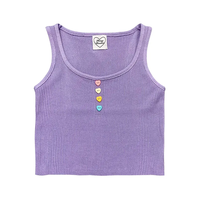 Love Heart Button Summer Tops