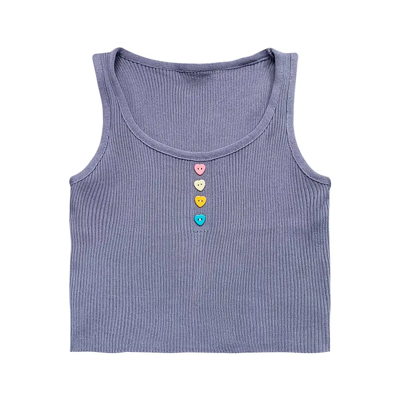 Love Heart Button Summer Tops