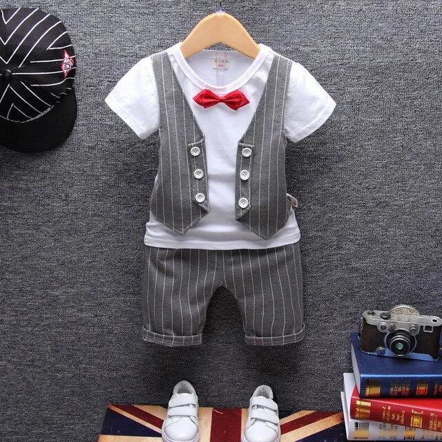 New Summer Children Boys Girl Cotton Clothes Kids Bowknot T-Shirt Shorts 2pcs/Sets Toddler Fashion Clothing Sets Baby Tracksuits