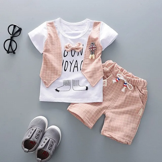 New Summer Children Boys Girl Cotton Clothes Kids Bowknot T-Shirt Shorts 2pcs/Sets Toddler Fashion Clothing Sets Baby Tracksuits