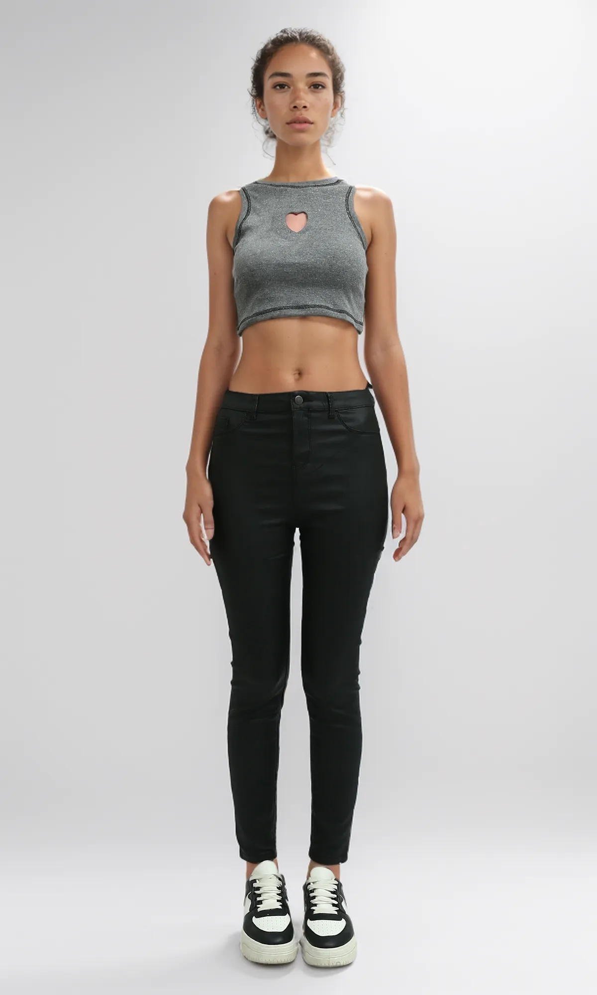 O192709 Heather Dark Grey Tank Top With Ribbed Heart