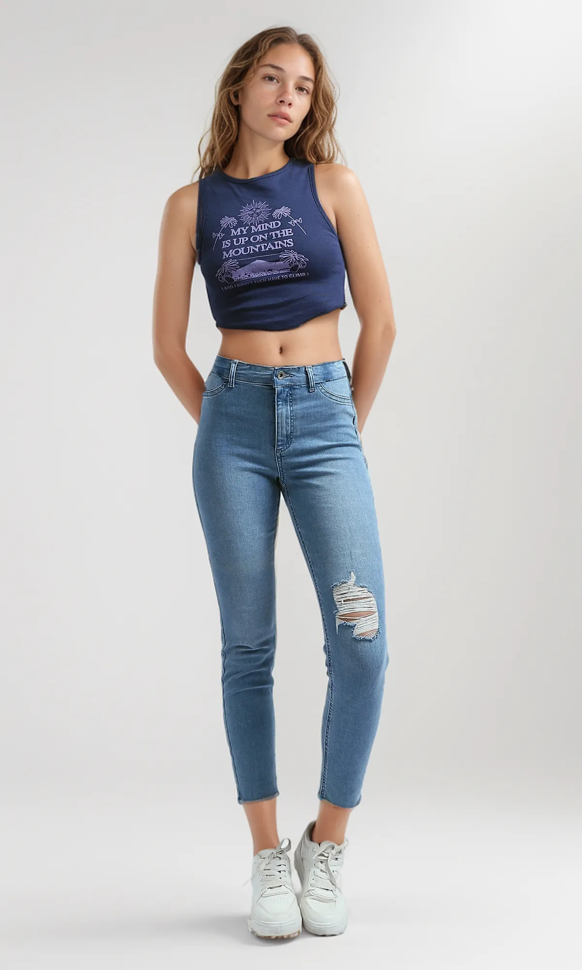O197598 Round Neck Navy Sleeveless Tank Top
