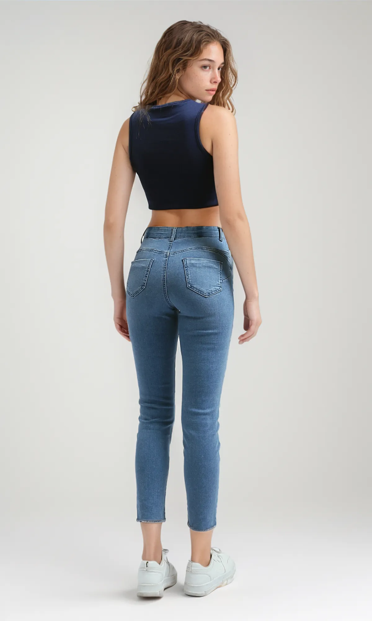 O197598 Round Neck Navy Sleeveless Tank Top