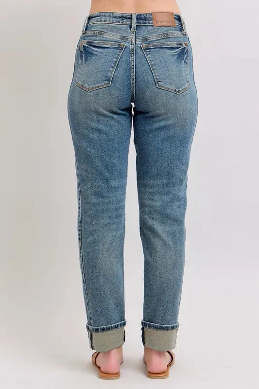 ONLINE EXCLUSIVE Judy Blue Mid Rise Vintage Wash Double Roll Cuff Boyfriend Jeans