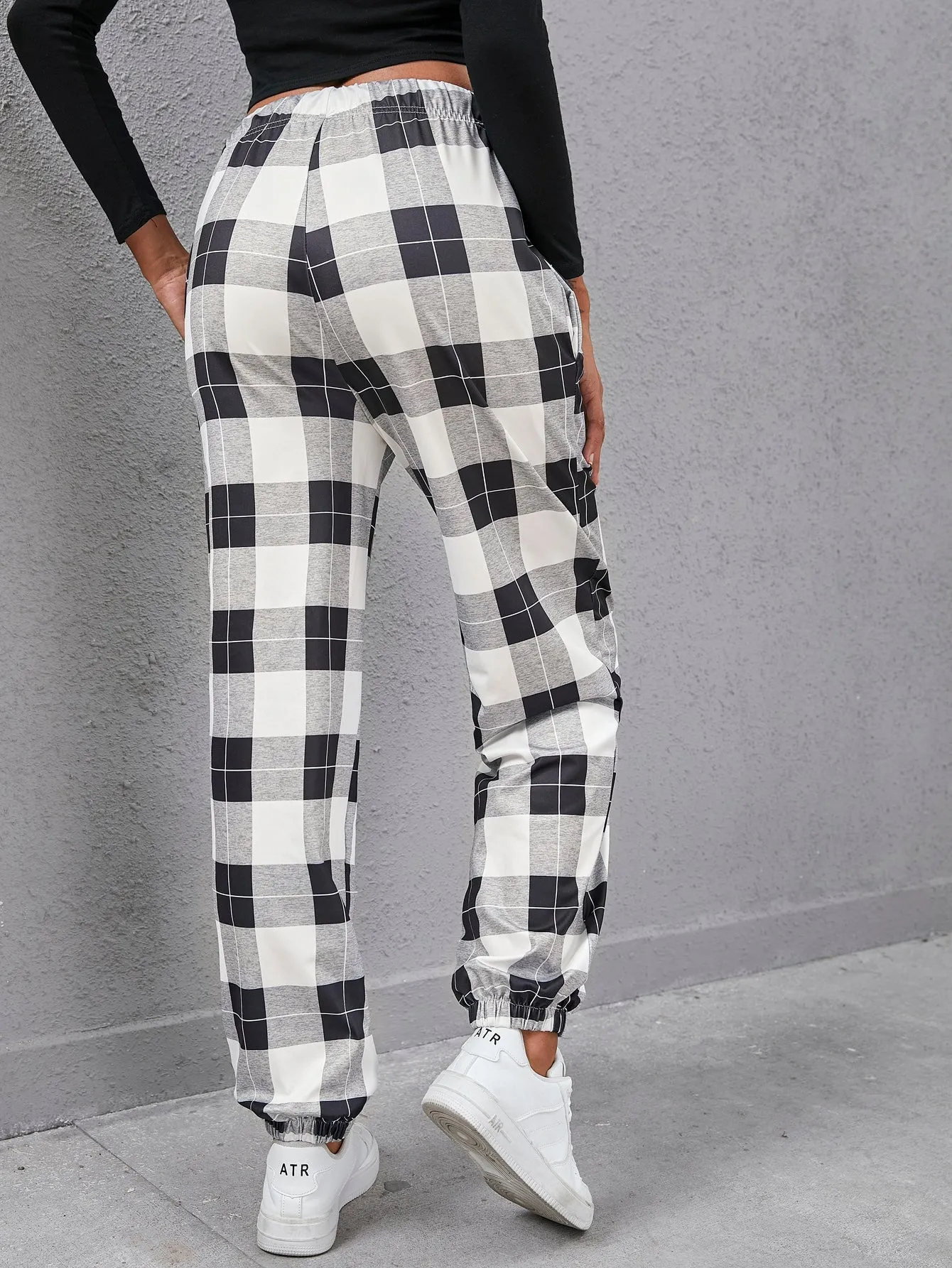 Plaid Drawstring Natural Long Women Sweatpants